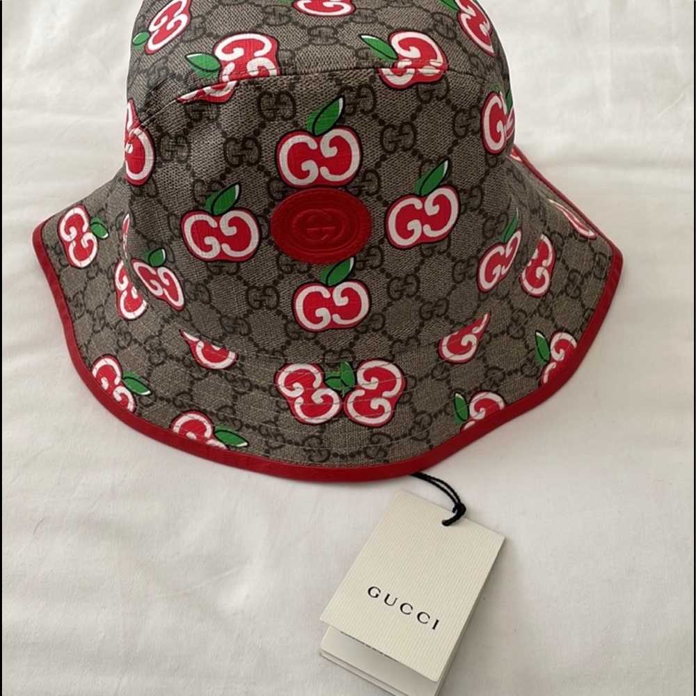 Gucci Brown and Red Apple Print Hat